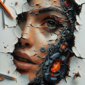 digital-biomech – tattoo design ideas free ai generated – neotraditional-layered-shading – for-lower-thigh – Gallery: biomechanics-inkby-ai