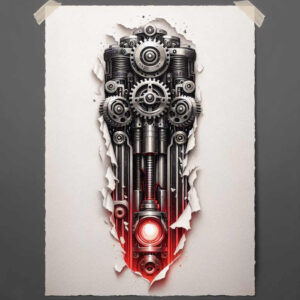 digital-biomech – tattoo design ideas free ai generated – surrealism-floating-elements – for-scapula – Gallery: biomechanics-inkby-ai
