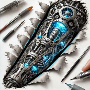 digital-biomech – tattoo design ideas free ai generated – surrealism-illusionary – for-biceps – Gallery: biomechanics-inkby-ai