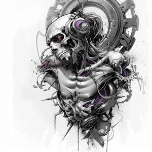 digital-precision-tattoo – tattoo design ideas free ai generated – realism-skin-illusion – for-back-shoulder – Gallery: biomechanics-inkby-ai