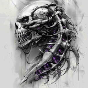 digital-precision-tattoo – tattoo design ideas free ai generated – surrealism-vivid-hallucination – for-thigh – Gallery: biomechanics-inkby-ai