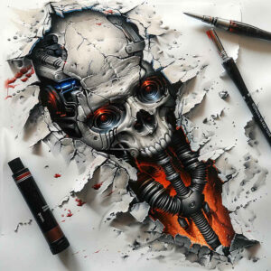 digital-symbiosis-tattoo – tattoo design ideas free ai generated – neotraditional-detailed-linework – for-thigh – Gallery: biomechanics-inkby-ai