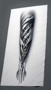 digital-symbiosis-tattoo – tattoo design ideas free ai generated – neotraditional-dynamic-color – for-triceps – Gallery: biomechanics-inkby-ai