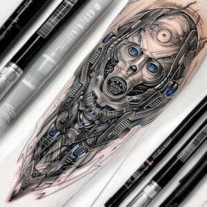 digital-symbiosis-tattoo – tattoo design ideas free ai generated – neotraditional-precise-lines – for-wrist – Gallery: biomechanics-inkby-ai
