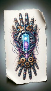 digital-symbiosis-tattoo – tattoo design ideas free ai generated – realism-depth-shading – for-toe – Gallery: biomechanics-inkby-ai