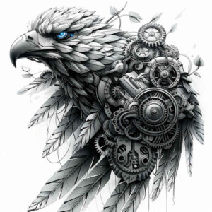 digital-symbiosis-tattoo – tattoo design ideas free ai generated – realism-natural-blush – for-shin – Gallery: biomechanics-inkby-ai