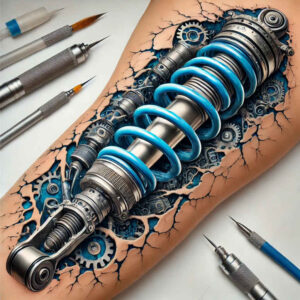 digital-symbiosis-tattoo – tattoo design ideas free ai generated – realism-natural-contrast – for-lower-leg – Gallery: biomechanics-inkby-ai