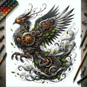 digital-symbiosis-tattoo – tattoo design ideas free ai generated – realism-realistic-texture – for-back-of-neck – Gallery: biomechanics-inkby-ai