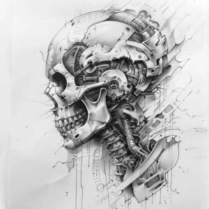 digital-symbiosis-tattoo – tattoo design ideas free ai generated – surrealism-metamorphosis – for-forearm – Gallery: biomechanics-inkby-ai