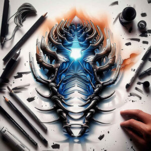 digital-symbiosis-tattoo – tattoo design ideas free ai generated – surrealism-unearthly – for-back-shoulder – Gallery: biomechanics-inkby-ai