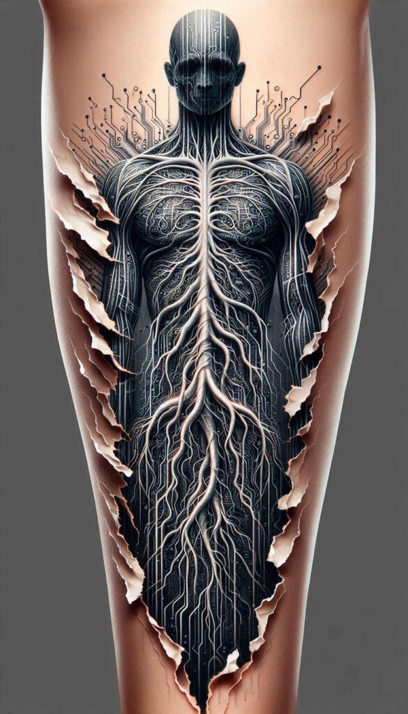 electric-circuit-tattoo – tattoo design ideas free ai generated – neotraditional-bold-highlights – for-palm – Gallery: biomechanics-inkby-ai