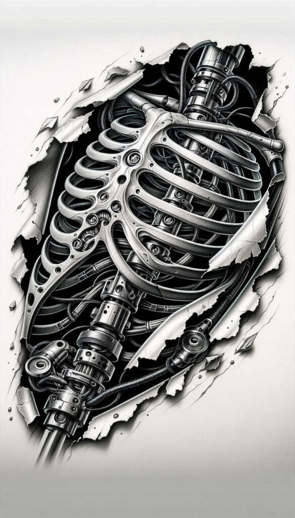 fluid-biomech – tattoo design ideas free ai generated – neotraditional-artistic-contrast – for-hand – Gallery: biomechanics-inkby-ai