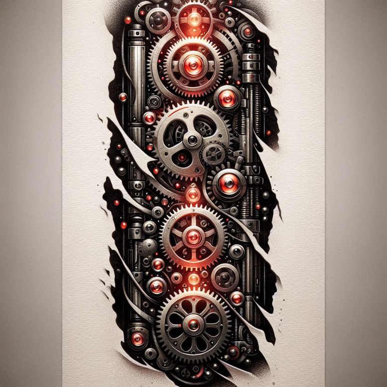 fluid-biomech – tattoo design ideas free ai generated – neotraditional-bold-color-blocks – for-lower-back – Gallery: biomechanics-inkby-ai