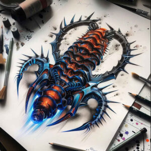 fluid-biomech – tattoo design ideas free ai generated – neotraditional-clean-fill – for-upper-thigh – Gallery: biomechanics-inkby-ai