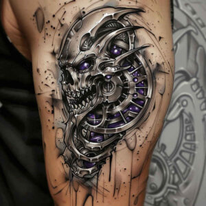 fluid-biomech – tattoo design ideas free ai generated – neotraditional-modern-twist – for-back-shoulder – Gallery: biomechanics-inkby-ai