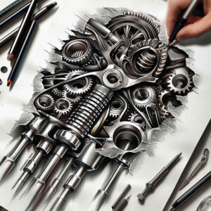 fluid-biomech – tattoo design ideas free ai generated – realism-contrast-ink – for-upper-back – Gallery: biomechanics-inkby-ai