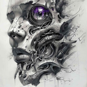 fluid-biomech – tattoo design ideas free ai generated – surrealism-floating-elements – for-hip – Gallery: biomechanics-inkby-ai
