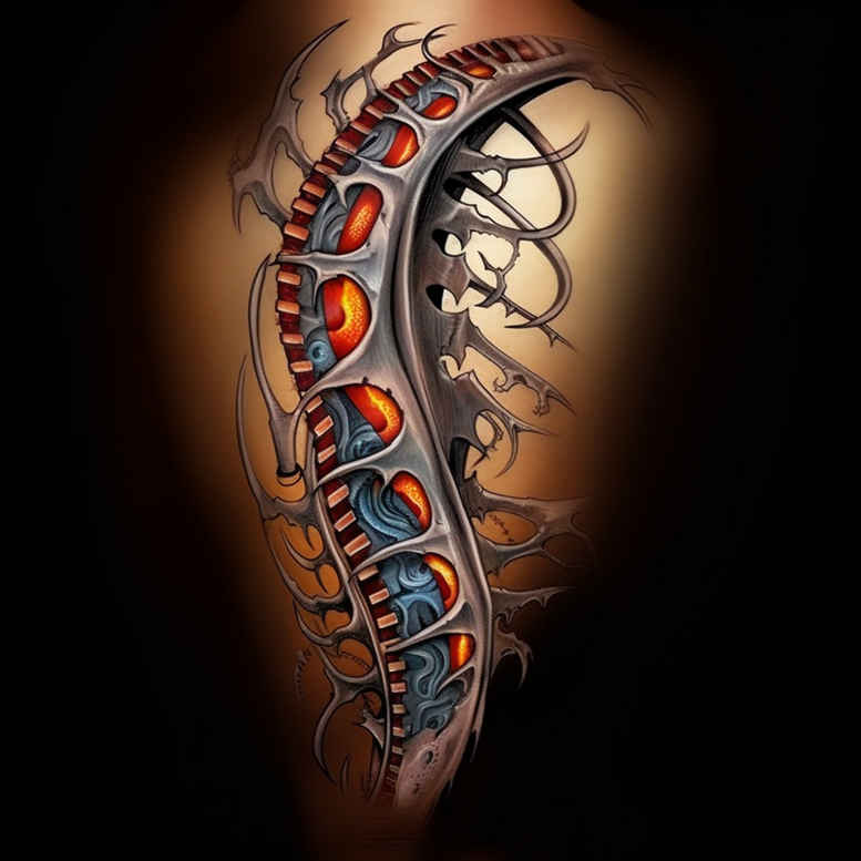fluid-biomech – tattoo design ideas free ai generated – surrealism-whimsical – for-outer-arm – Gallery: biomechanics-inkby-ai