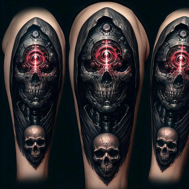 fusion-tattoo – tattoo design ideas free ai generated – neotraditional-artful-color – for-back-of-neck – Gallery: biomechanics-inkby-ai