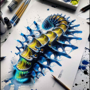 fusion-tattoo – tattoo design ideas free ai generated – neotraditional-layered-fill – for-thigh – Gallery: biomechanics-inkby-ai