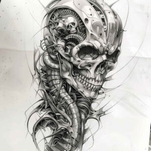 fusion-tattoo – tattoo design ideas free ai generated – neotraditional-vivid-color – for-lower-chest – Gallery: biomechanics-inkby-ai