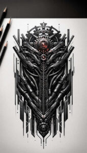 fusion-tattoo – tattoo design ideas free ai generated – surrealism-vivid-hallucination – for-biceps – Gallery: biomechanics-inkby-ai