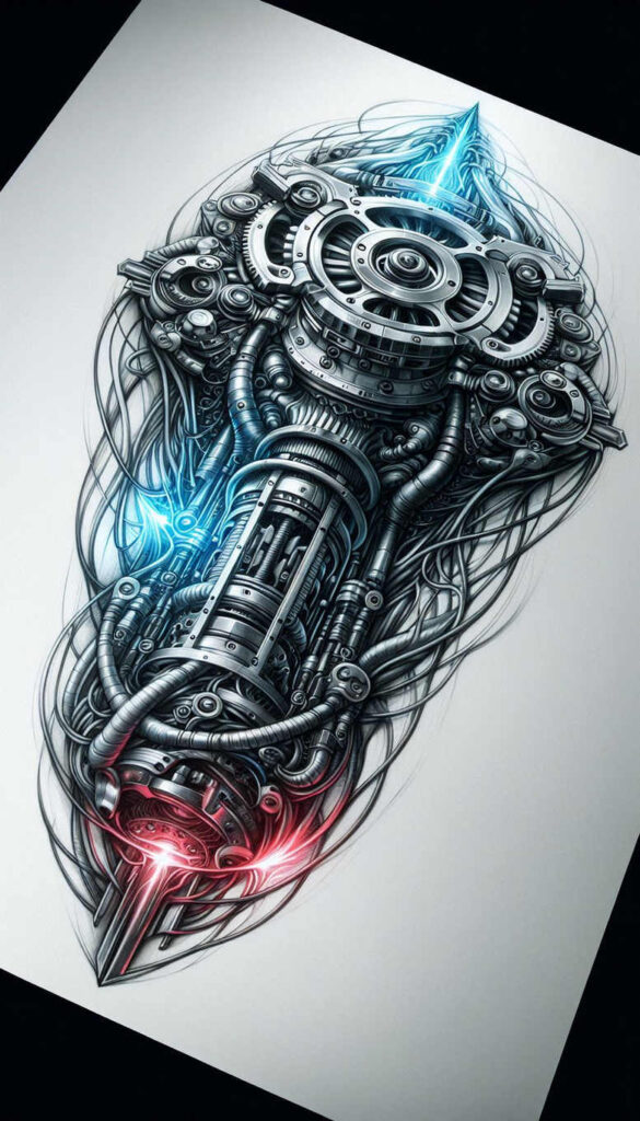futuristic-tattoo – tattoo design ideas free ai generated – realism-minimal-grain – for-nape – Gallery: biomechanics-inkby-ai