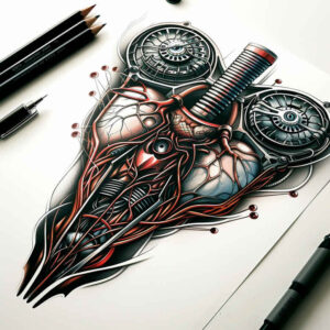hydraulic-tattoo – tattoo design ideas free ai generated – neotraditional-artistic-shading – for-back-of-neck – Gallery: biomechanics-inkby-ai