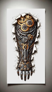 hydraulic-tattoo – tattoo design ideas free ai generated – neotraditional-bold-texture – for-lower-leg – Gallery: biomechanics-inkby-ai