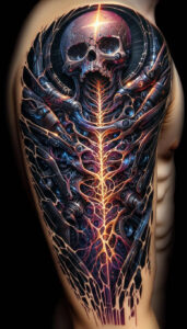 hydraulic-tattoo – tattoo design ideas free ai generated – neotraditional-classic-composition – for-shin – Gallery: biomechanics-inkby-ai