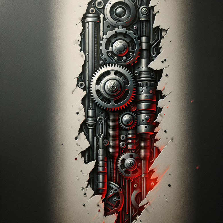 hydraulic-tattoo – tattoo design ideas free ai generated – neotraditional-sharp-edges – for-temple – Gallery: biomechanics-inkby-ai