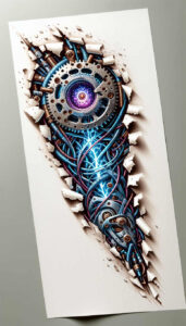 hydraulic-tattoo – tattoo design ideas free ai generated – realism-micro-detail – for-knee – Gallery: biomechanics-inkby-ai