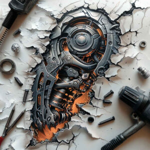 industrial-tattoo – tattoo design ideas free ai generated – neotraditional-clean-fill – for-palm – Gallery: biomechanics-inkby-ai