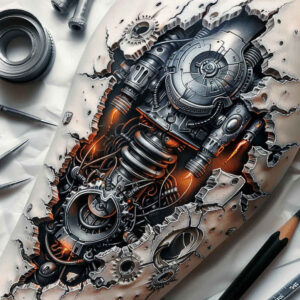 industrial-tattoo – tattoo design ideas free ai generated – neotraditional-detailed-linework – for-chest – Gallery: biomechanics-inkby-ai