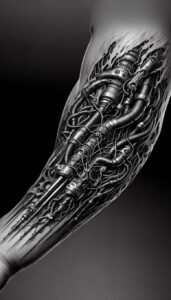 industrial-tattoo – tattoo design ideas free ai generated – surrealism-floating-elements – for-nape – Gallery: biomechanics-inkby-ai