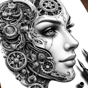 mechanical-arm-tattoo – tattoo design ideas free ai generated – neotraditional-ornamental – for-shoulder-blade – Gallery: biomechanics-inkby-ai