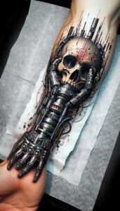 mechanical-arm-tattoo – tattoo design ideas free ai generated – realism-form-fidelity – for-arm – Gallery: biomechanics-inkby-ai