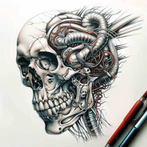 mechanical-arm-tattoo – tattoo design ideas free ai generated – realism-soft-contrast – for-spine – Gallery: biomechanics-inkby-ai