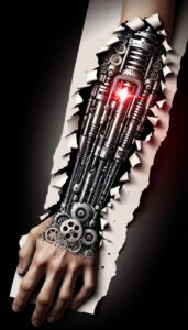 mechanical-arm-tattoo – tattoo design ideas free ai generated – surrealism-esoteric-symbolism – for-side-torso – Gallery: biomechanics-inkby-ai