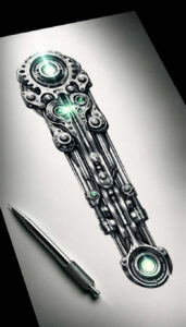mechanical-design – tattoo design ideas free ai generated – neotraditional-dynamic-color – for-shoulder-blade – Gallery: biomechanics-inkby-ai