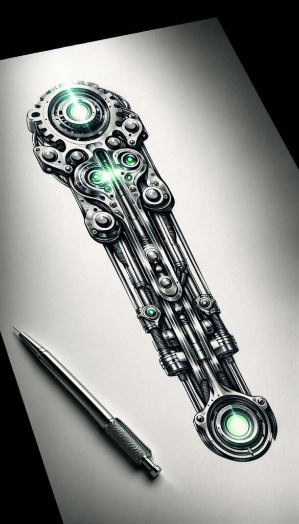 mechanical-design – tattoo design ideas free ai generated – neotraditional-dynamic-color – for-shoulder-blade – Gallery: biomechanics-inkby-ai