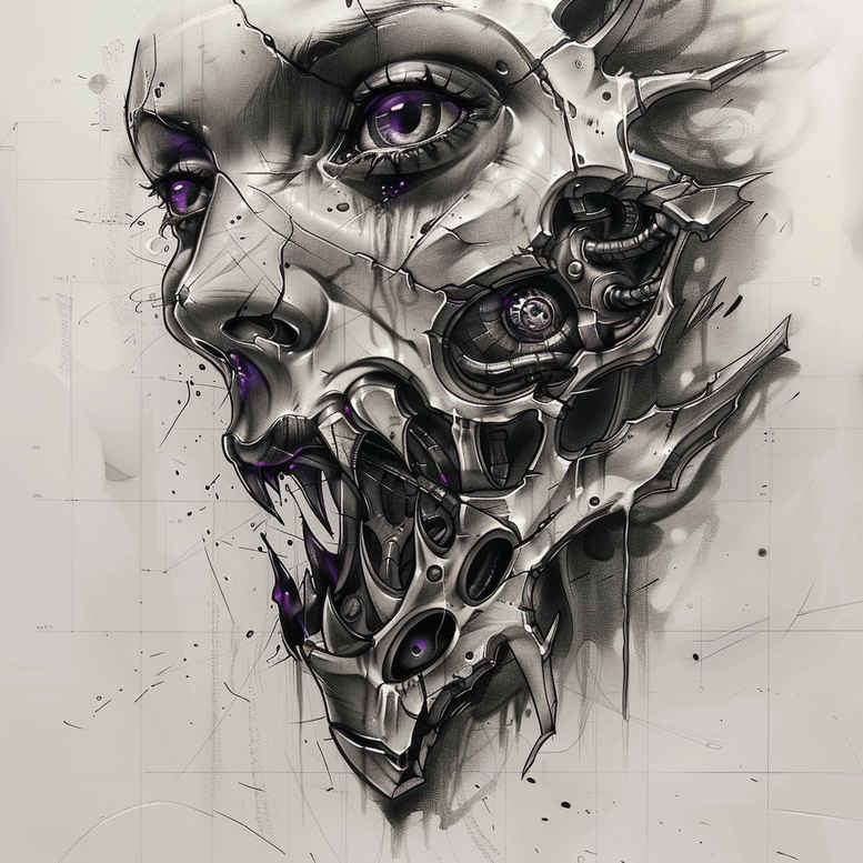 mechanical-design – tattoo design ideas free ai generated – neotraditional-sharp-contrast – for-heel – Gallery: biomechanics-inkby-ai