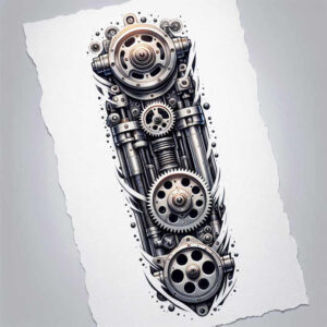 mechanical-design – tattoo design ideas free ai generated – neotraditional-smooth-gradients – for-spine – Gallery: biomechanics-inkby-ai