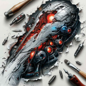 mechanical-joints-tattoo – tattoo design ideas free ai generated – neotraditional-artistic-contrast – for-lower-arm – Gallery: biomechanics-inkby-ai