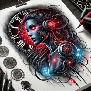 mechanical-joints-tattoo – tattoo design ideas free ai generated – neotraditional-solid-blacks – for-calf – Gallery: biomechanics-inkby-ai