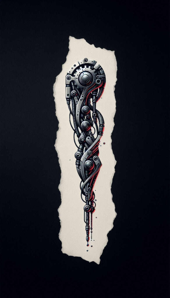 mechanical-joints-tattoo – tattoo design ideas free ai generated – neotraditional-subtle-tone – for-heel – Gallery: biomechanics-inkby-ai