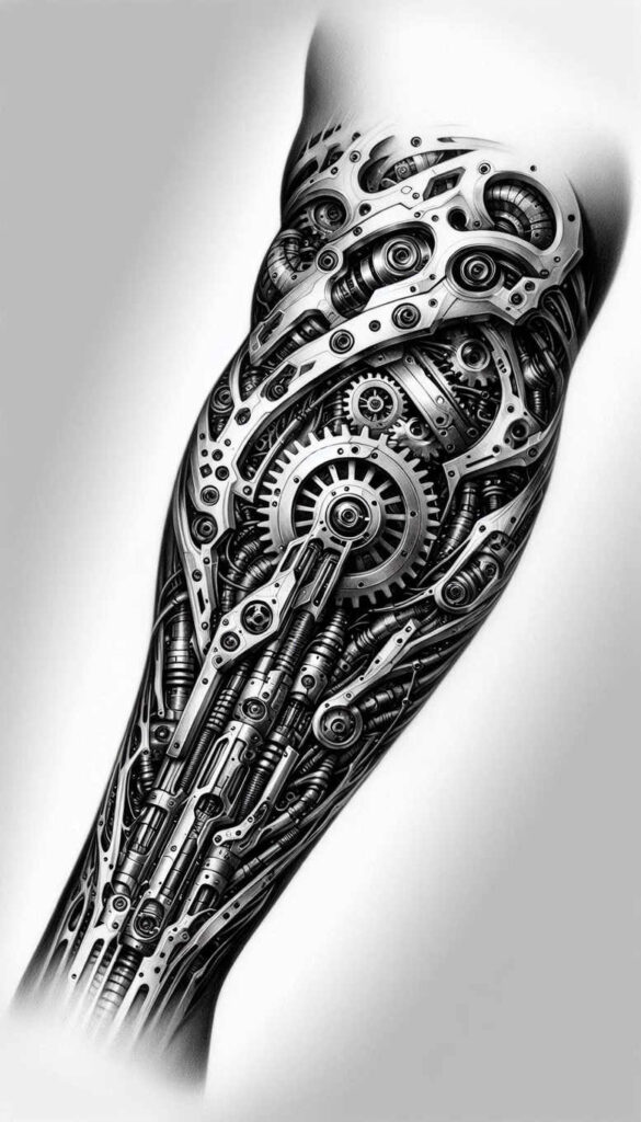 mechanical-realism-tattoo – tattoo design ideas free ai generated – realism-reflection-effect – for-ribs – Gallery: biomechanics-inkby-ai