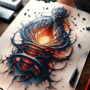 mechanical-realism-tattoo – tattoo design ideas free ai generated – surrealism-metaphysical – for-thigh – Gallery: biomechanics-inkby-ai