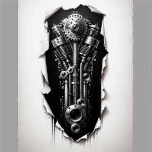 mechanical-structure-tattoo – tattoo design ideas free ai generated – neotraditional-dynamic-composition – for-outer-arm – Gallery: biomechanics-inkby-ai