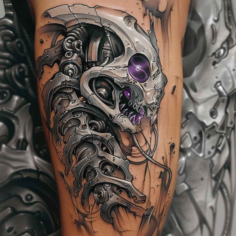 mechanical-structure-tattoo – tattoo design ideas free ai generated – realism-photo-accuracy – for-upper-shoulder – Gallery: biomechanics-inkby-ai